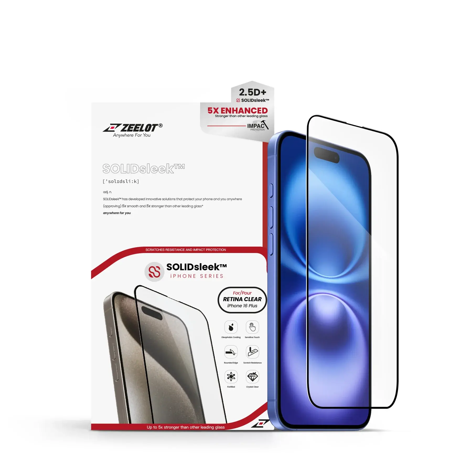 Zeelot 2.5D+ Solidsleek Screen Protector for iPhone 16  Plus - Retina Clear