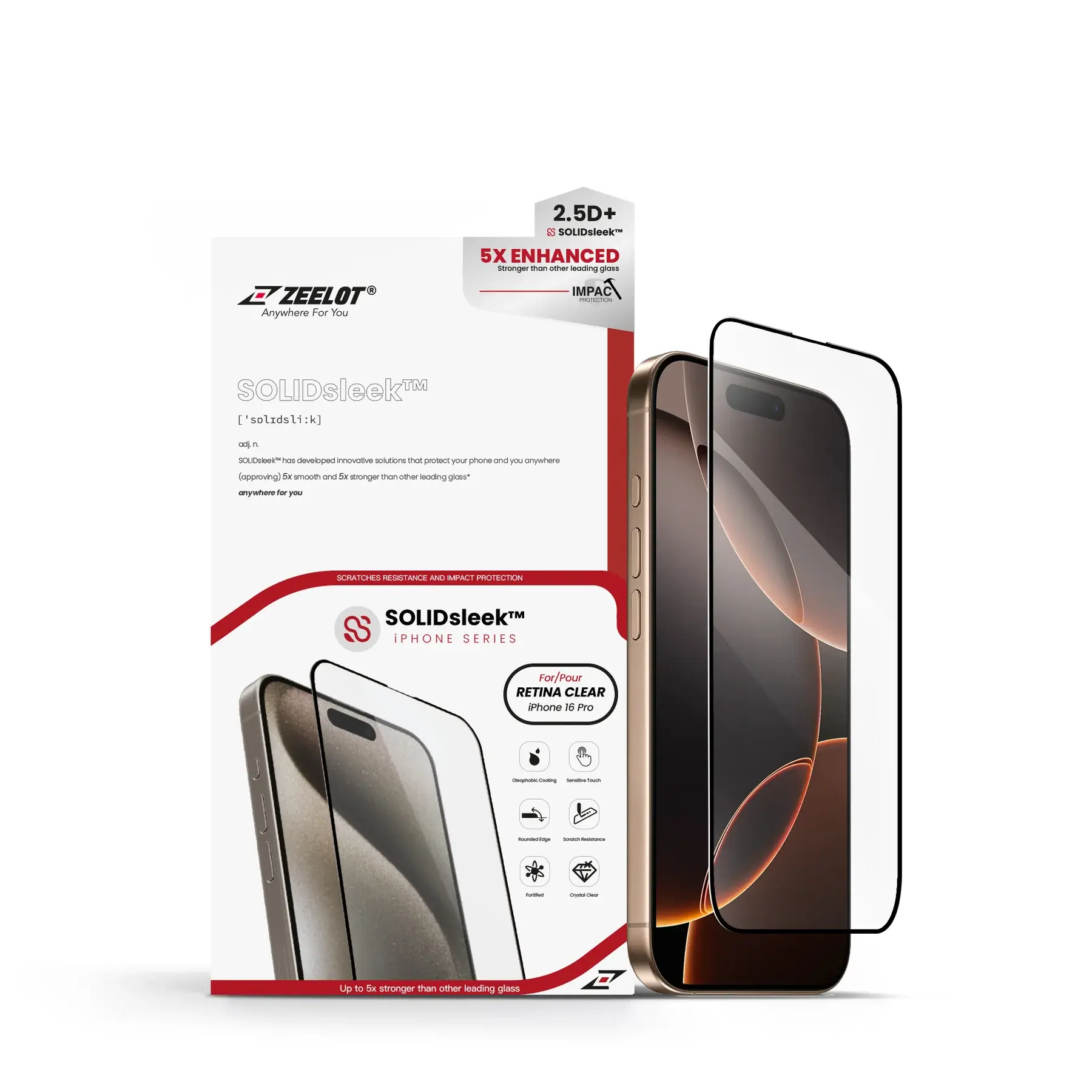 Zeelot 2.5D+ Solidsleek Screen Protector for iPhone 16 Pro - Retina Clear