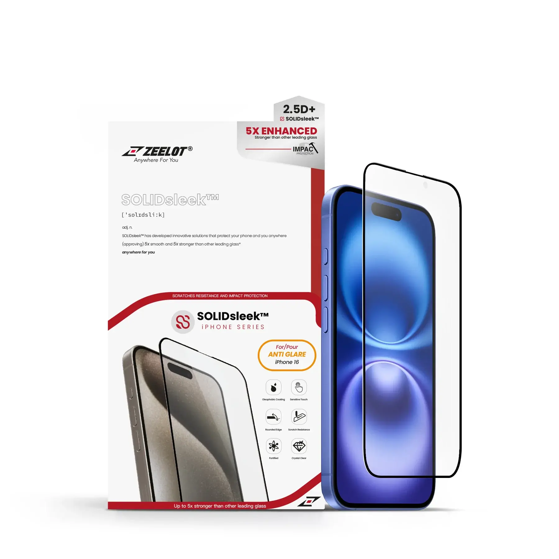 Zeelot 2.5D+ Solidsleek Screen Protector for iPhone 16 - Matte Clear