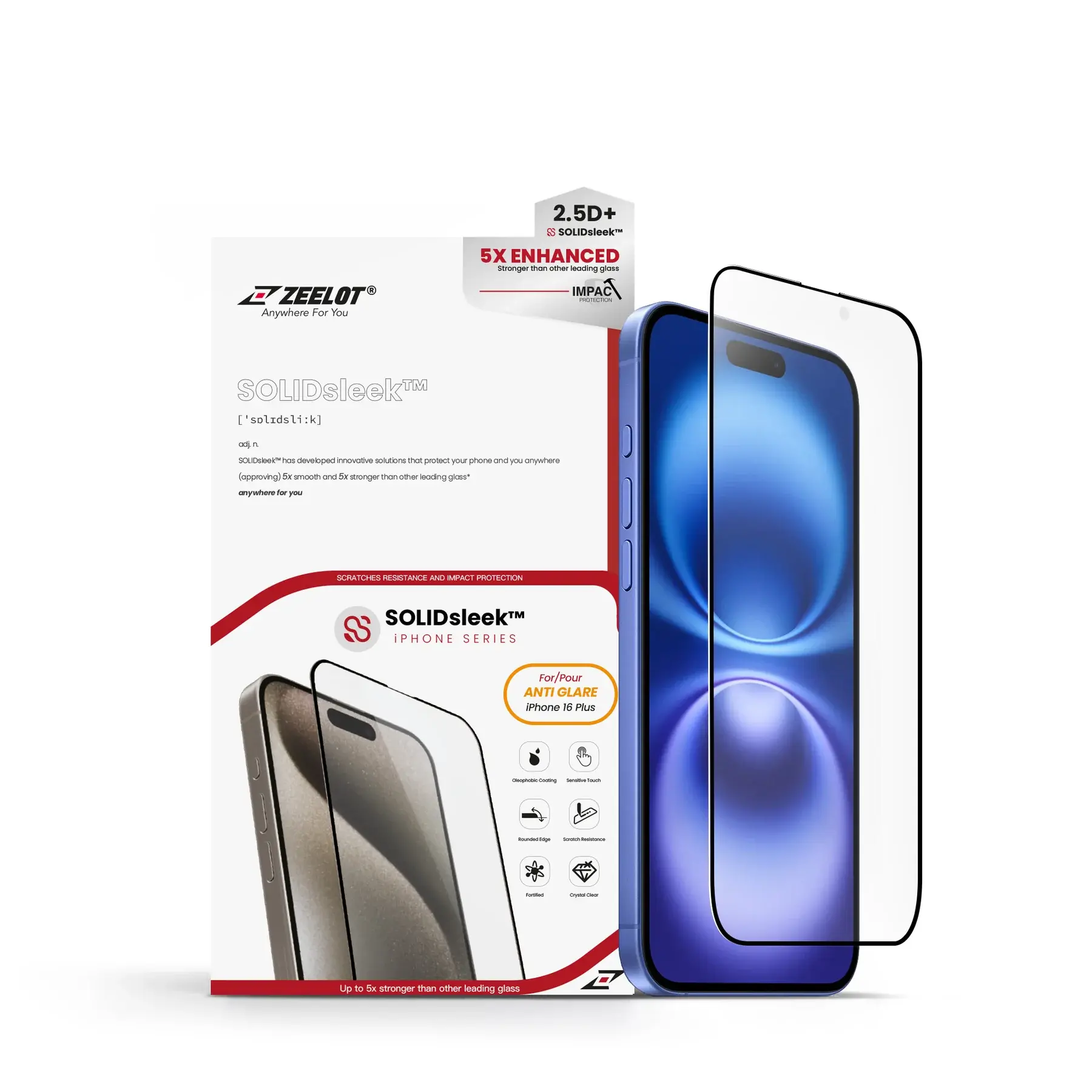 Zeelot 2.5D+ Solidsleek Screen Protector for iPhone 16 Plus - Matte Clear