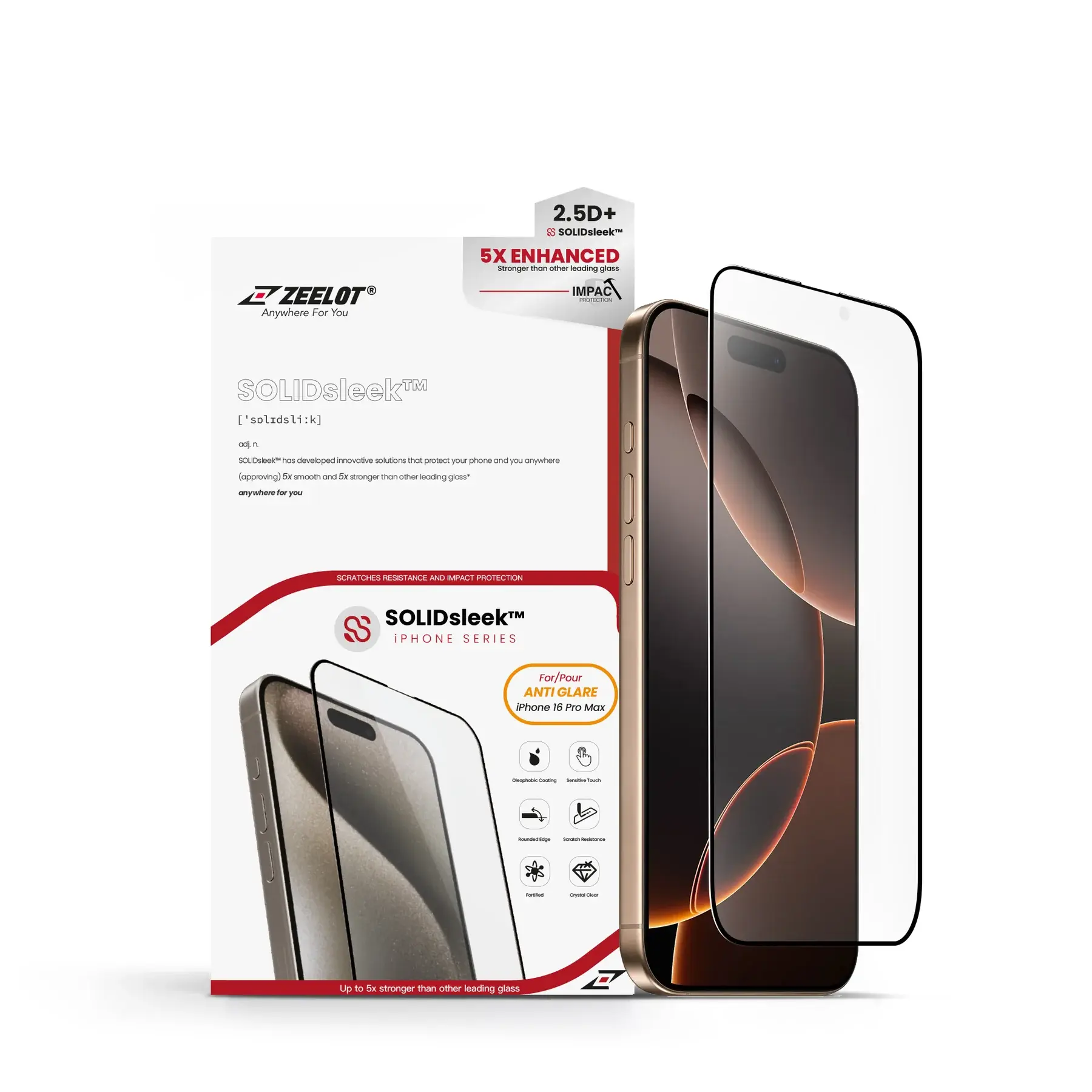 Zeelot 2.5D+ Solidsleek Screen Protector for iPhone 16 Pro Max - Matte Clear