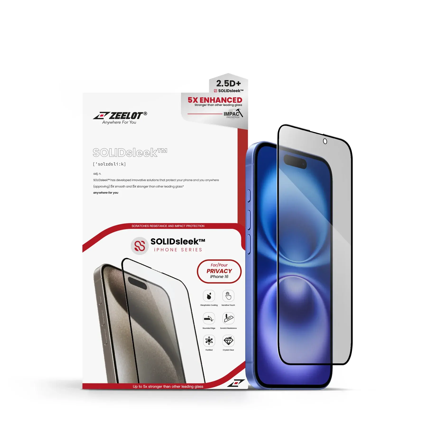 Zeelot 2.5D+ Solidsleek Screen Protector for iPhone 16 - Privacy