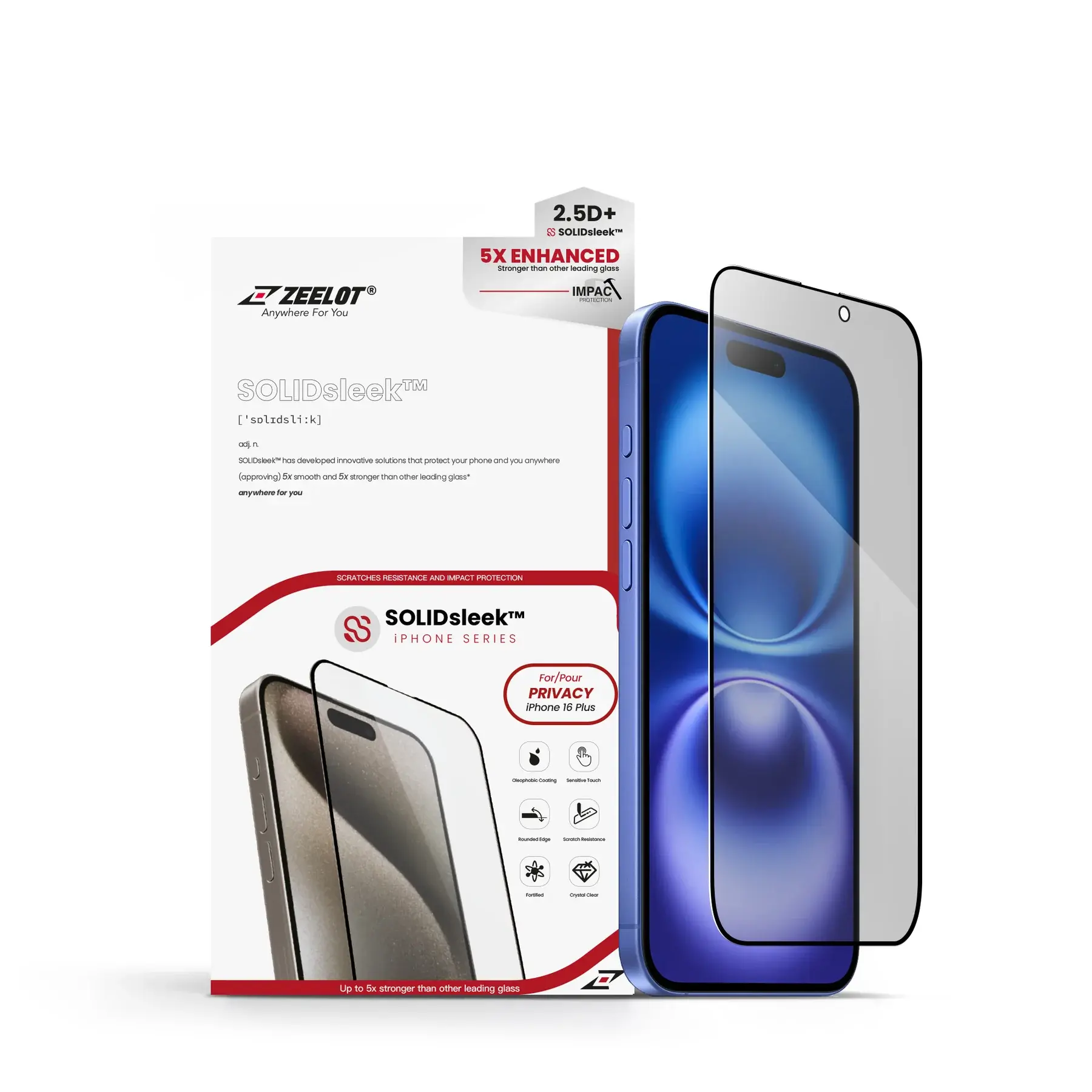 Zeelot 2.5D+ Solidsleek Screen Protector for iPhone 16 Plus - Privacy