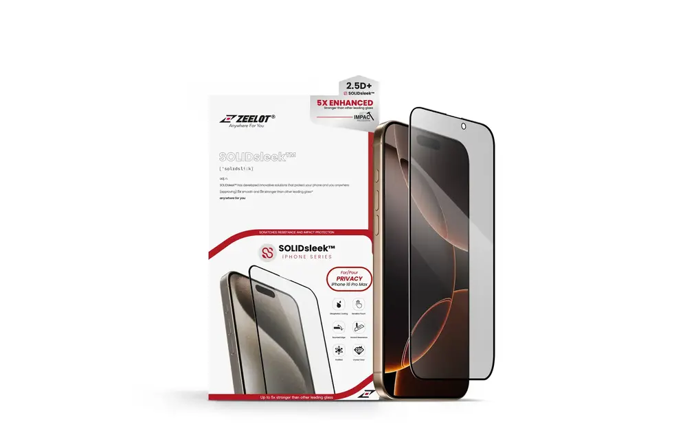 Zeelot 2.5D+ Solidsleek Screen Protector for iPhone 16 Pro Max - Privacy