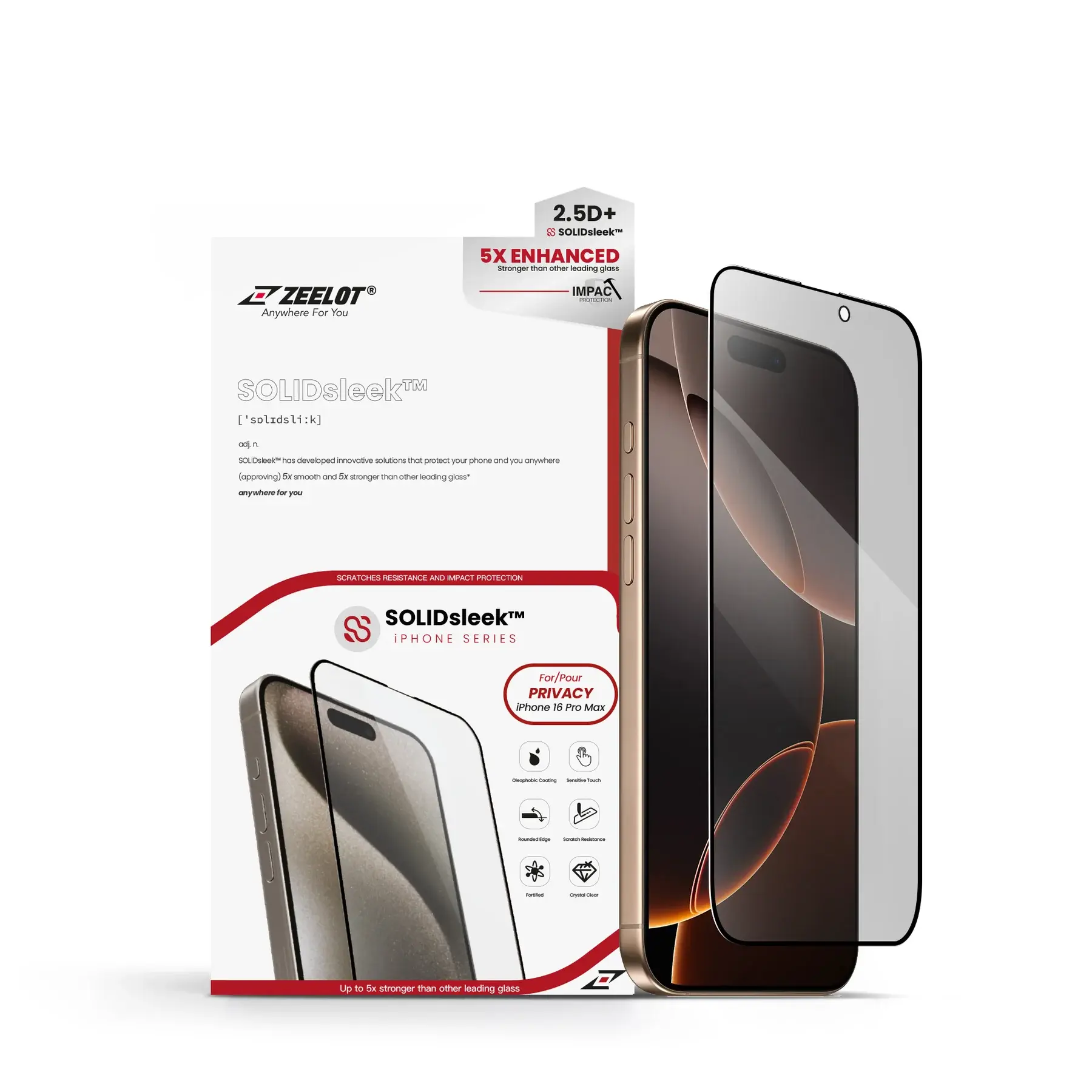 Zeelot 2.5D+ Solidsleek Screen Protector for iPhone 16 Pro Max - Privacy