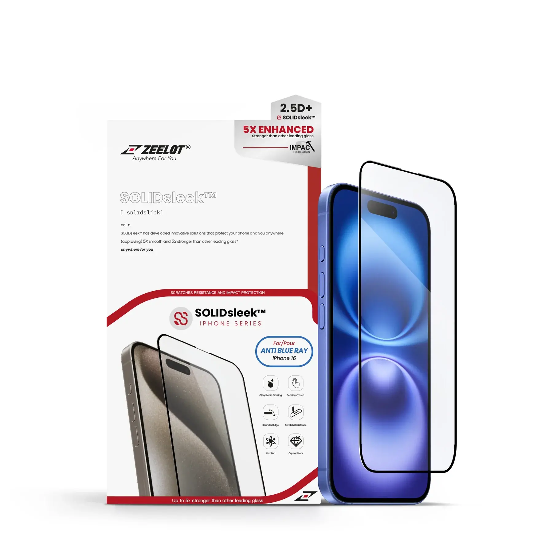 Zeelot 2.5D+ Solidsleek Screen Protector for iPhone 16 - Anti Blue Ray