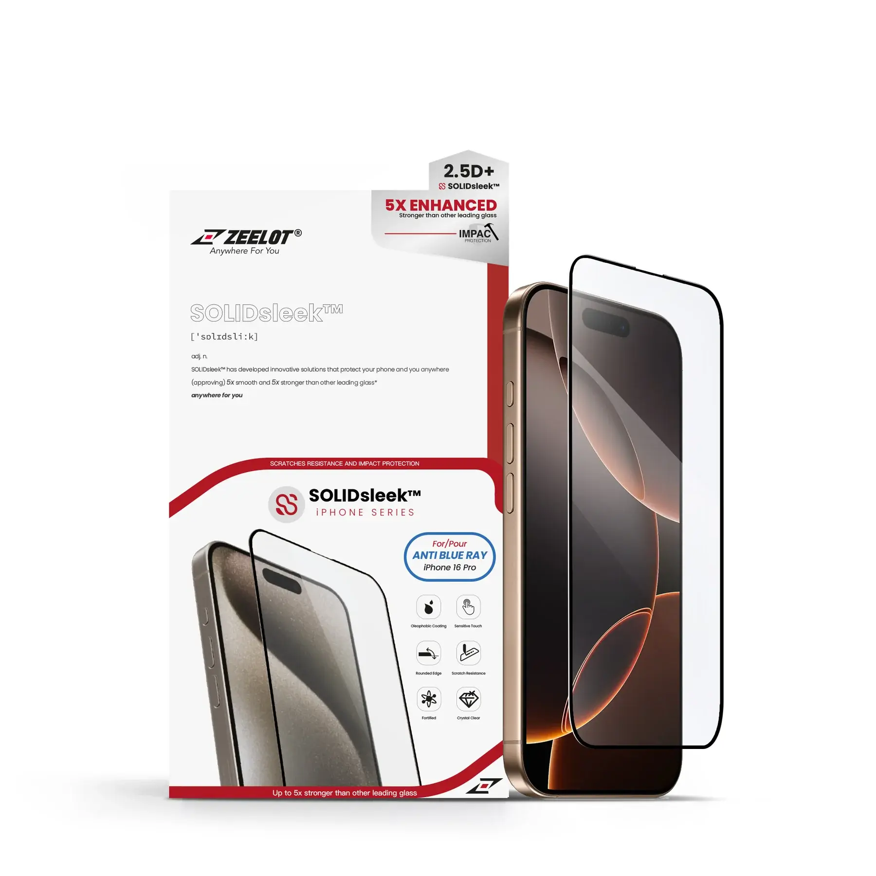 Zeelot 2.5D+ Solidsleek Screen Protector for iPhone 16 Pro - Anti Blue Ray