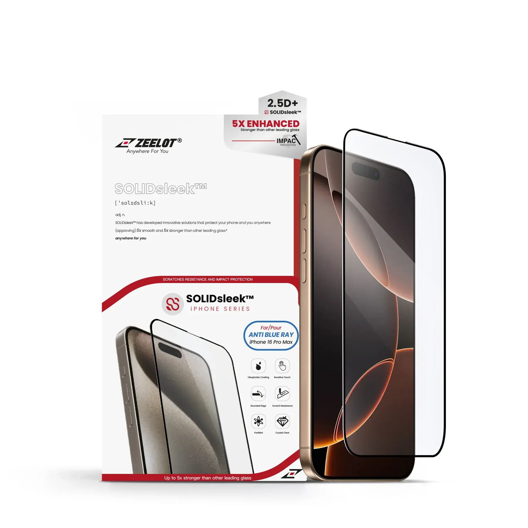 Zeelot 2.5D+ Solidsleek Screen Protector for iPhone 16 Pro Max - Anti Blue Ray