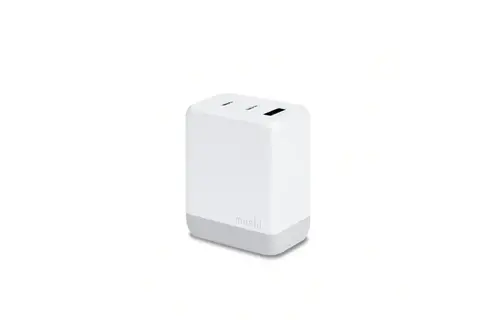 Moshi Rewind 3-Port USB-A and USB-C PD GaN Charger 65W with folding UK Plug  - White