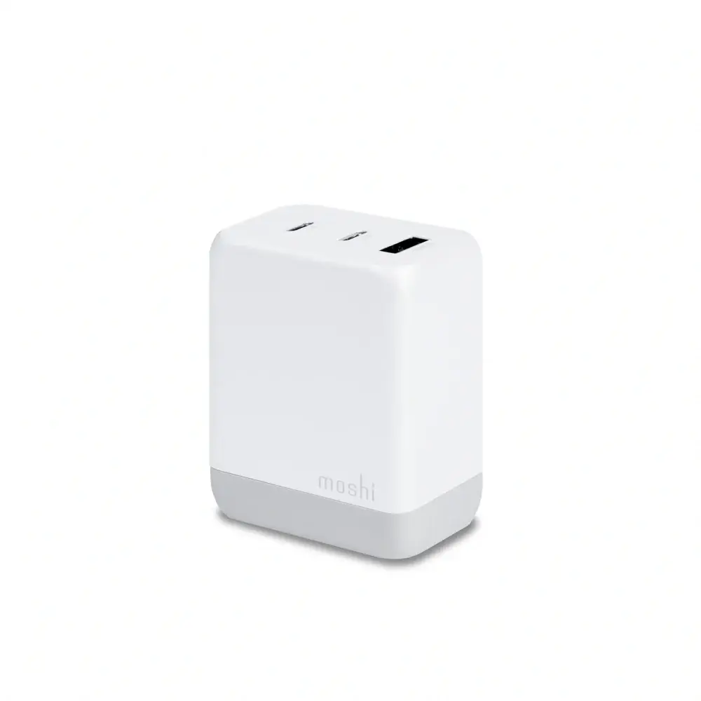 Moshi Rewind 3-Port USB-A and USB-C PD GaN Charger 65W with folding UK Plug  - White