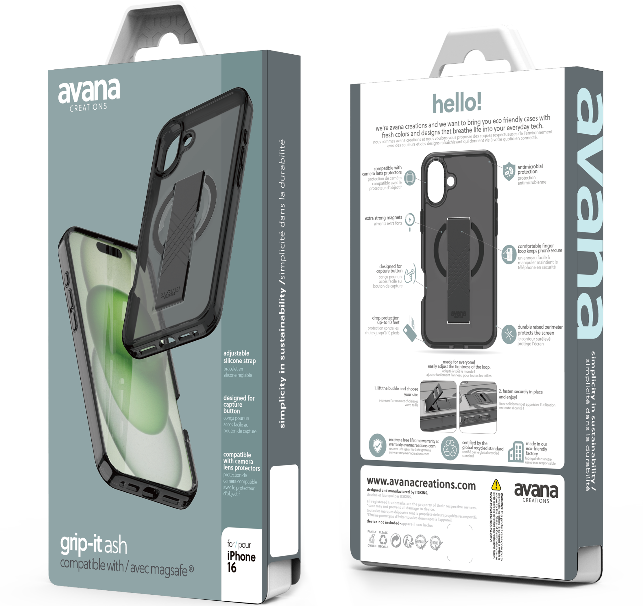 Avana Grip-It MagSafe Case for iPhone 16 - Ash