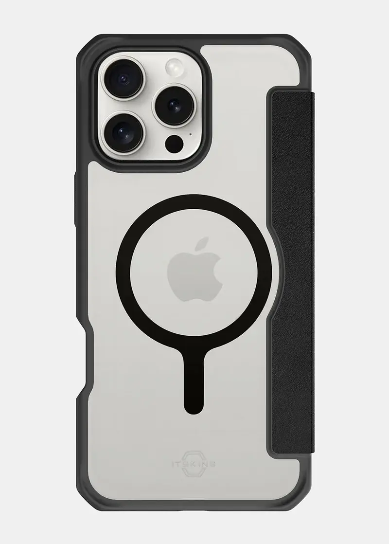 ITSKINS Hybrid R Leather Folio MagSafe Case for iPhone 16 Pro Max - Black