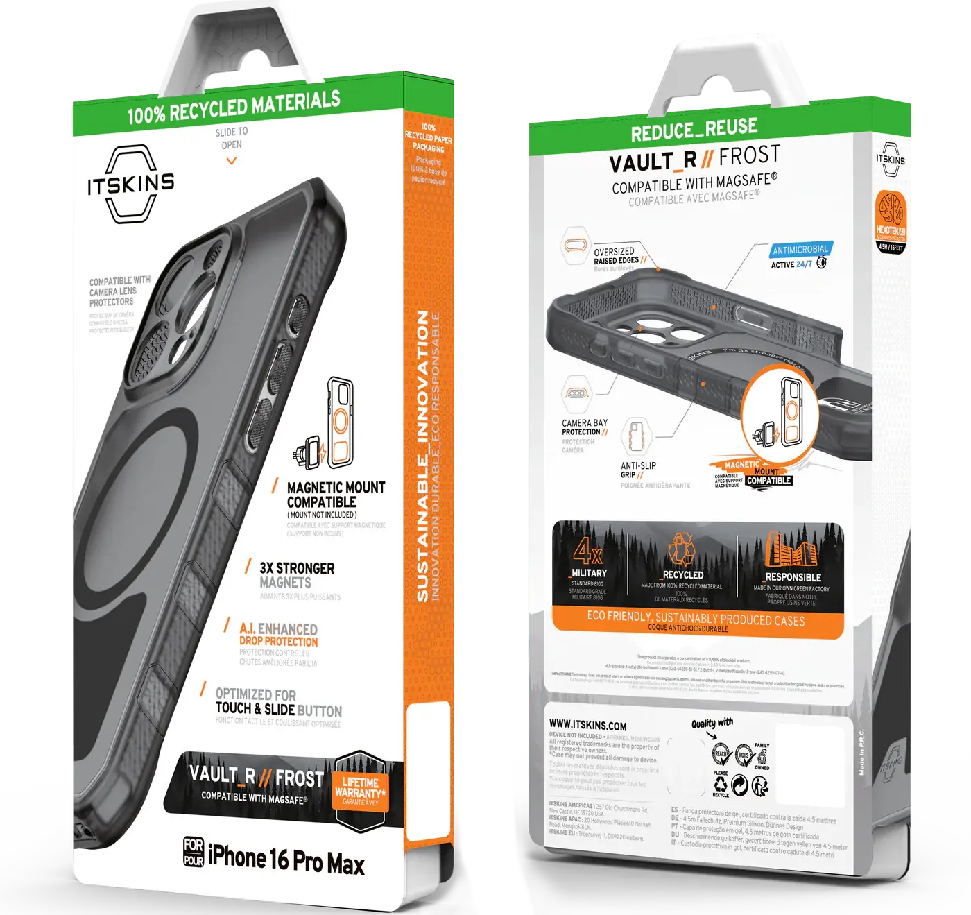 ITSKINS Vault R Frost Megnetic with MagSafe Case for iPhone 16 Pro Max - Grey Black