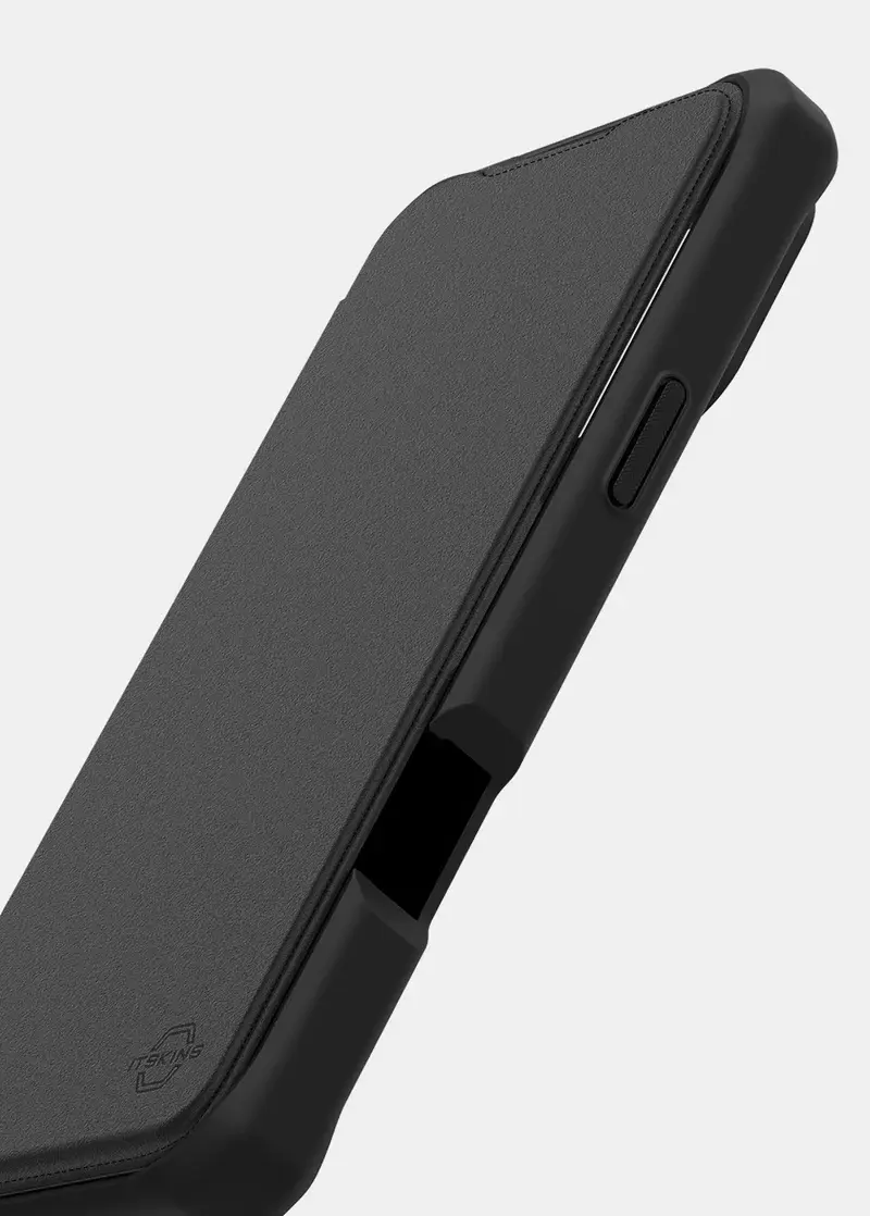 ITSKINS Hybrid R Leather Folio MagSafe Case for iPhone 16 Pro Max - Black