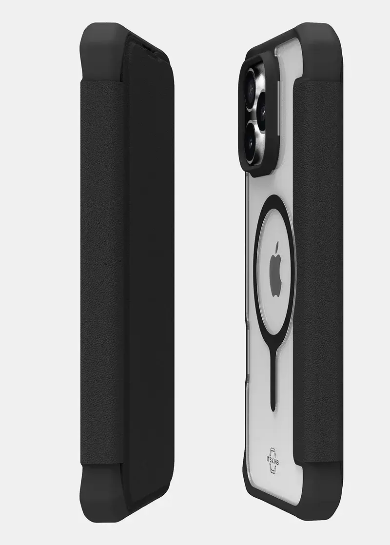ITSKINS Hybrid R Leather Folio MagSafe Case for iPhone 16 Pro Max - Black