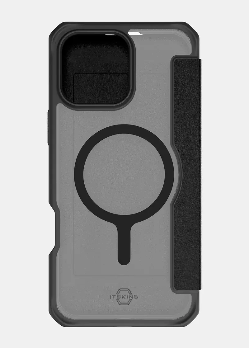ITSKINS Hybrid R Leather Folio MagSafe Case for iPhone 16 Pro Max - Black