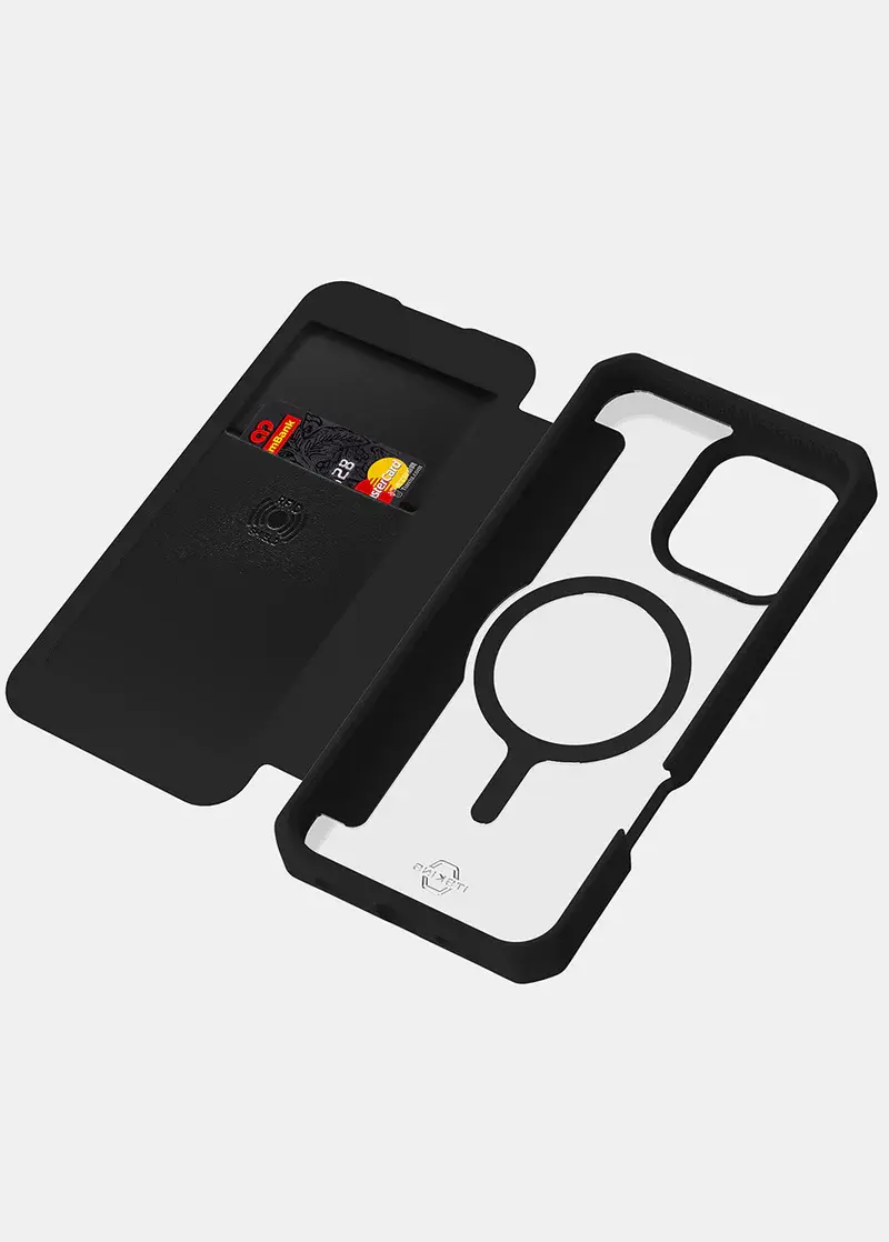 ITSKINS Hybrid R Leather Folio MagSafe Case for iPhone 16 Pro Max - Black