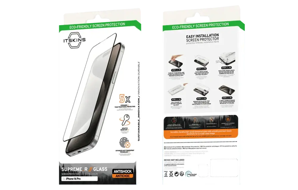 ITSKINS Supreme Glass Protector with Eco-Friendly Alignment Tool for iPhone 16 Pro - Clear