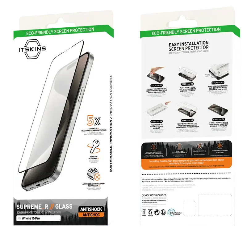 ITSKINS Supreme Glass Protector with Eco-Friendly Alignment Tool for iPhone 16 Pro - Clear