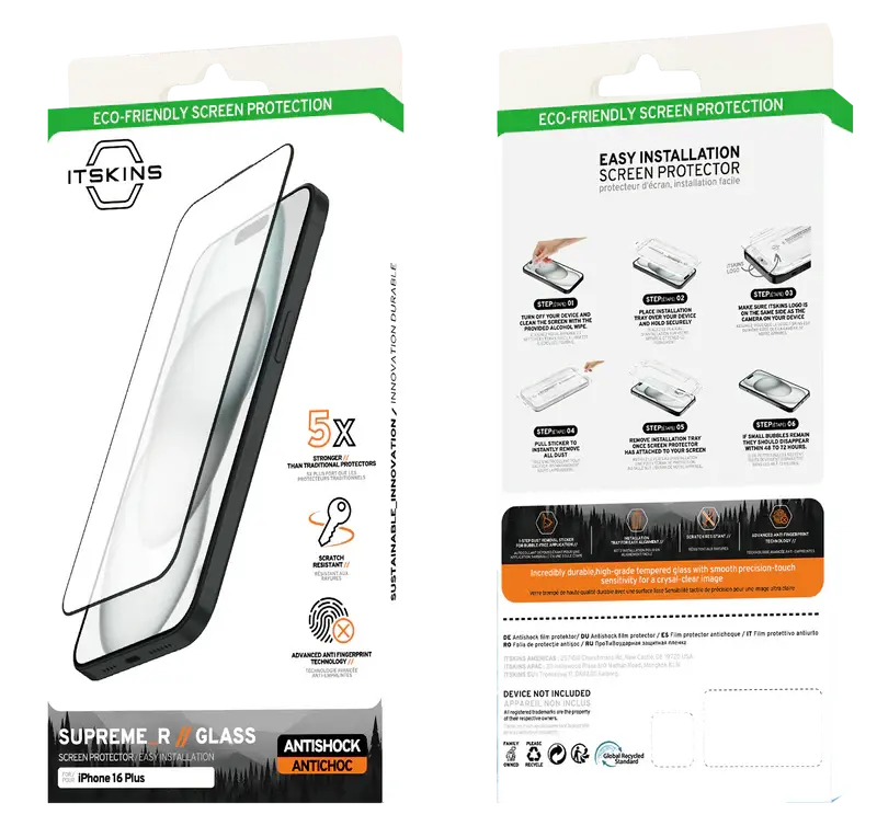 ITSKINS Supreme Glass Protector with Eco-Friendly Alignment Tool for iPhone 16 Plus - Clear