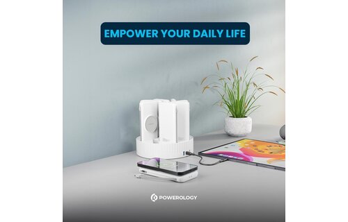 Powerology 8in1 Station 10000mAh PD 120W QC Wireless Power Bank -  White