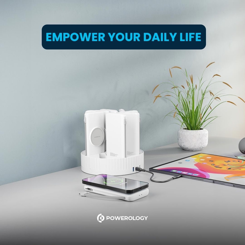 Powerology 8in1 Station 10000mAh PD 120W QC Wireless Power Bank -  White