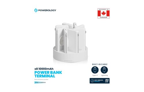 Powerology 8in1 Station 10000mAh PD 120W QC Wireless Power Bank -  White