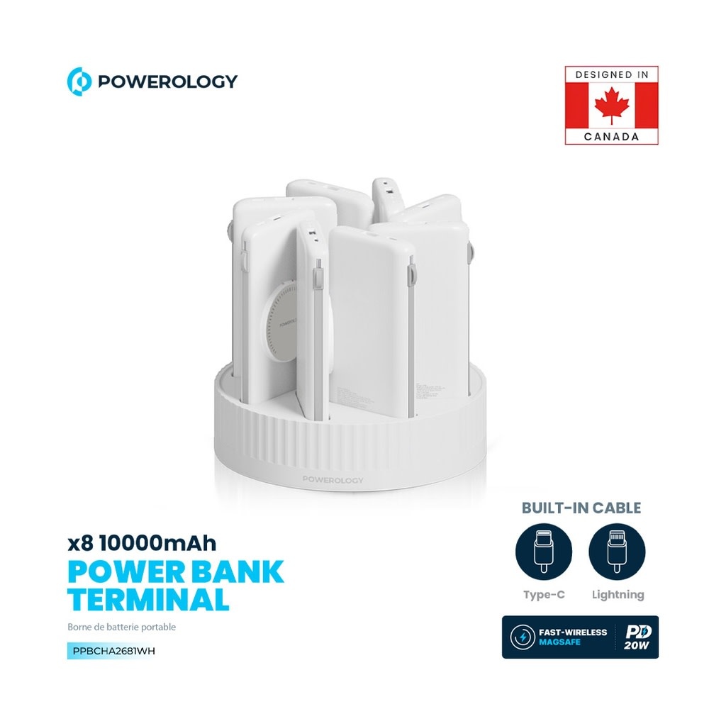 Powerology 8in1 Station 10000mAh PD 120W QC Wireless Power Bank -  White