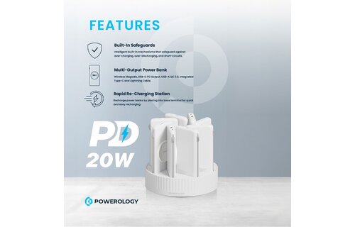 Powerology 8in1 Station 10000mAh PD 120W QC Wireless Power Bank -  White