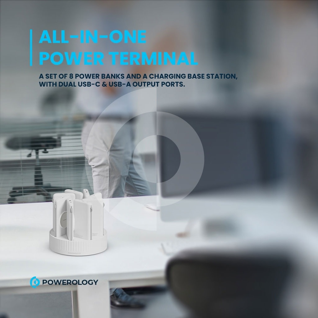 Powerology 8in1 Station 10000mAh PD 120W QC Wireless Power Bank -  White