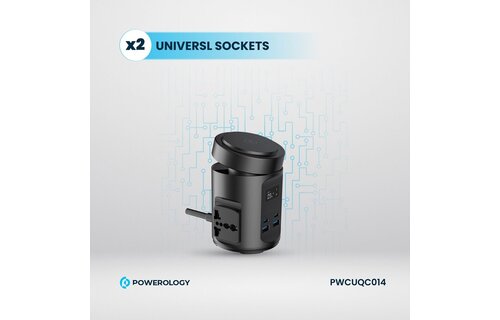 Powerology MagSafe Power Hub USB-C POWER DELIVERY AND USB-A QC 3.0 - Black