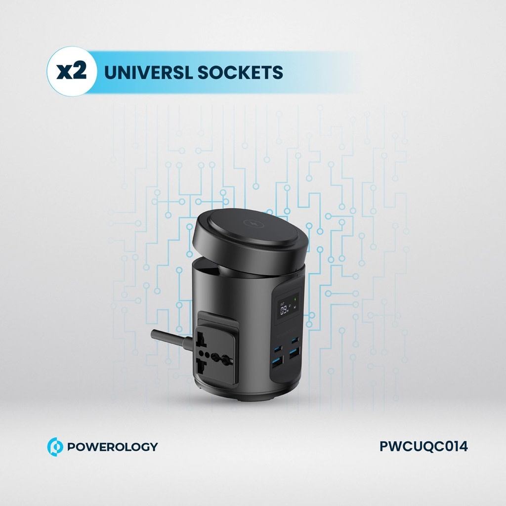 Powerology MagSafe Power Hub USB-C POWER DELIVERY AND USB-A QC 3.0 - Black