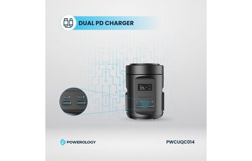 Powerology MagSafe Power Hub USB-C POWER DELIVERY AND USB-A QC 3.0 - Black