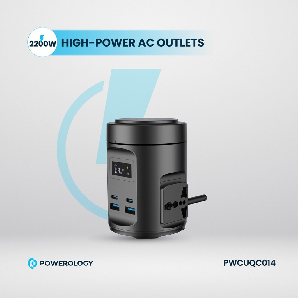 Powerology MagSafe Power Hub USB-C POWER DELIVERY AND USB-A QC 3.0 - Black