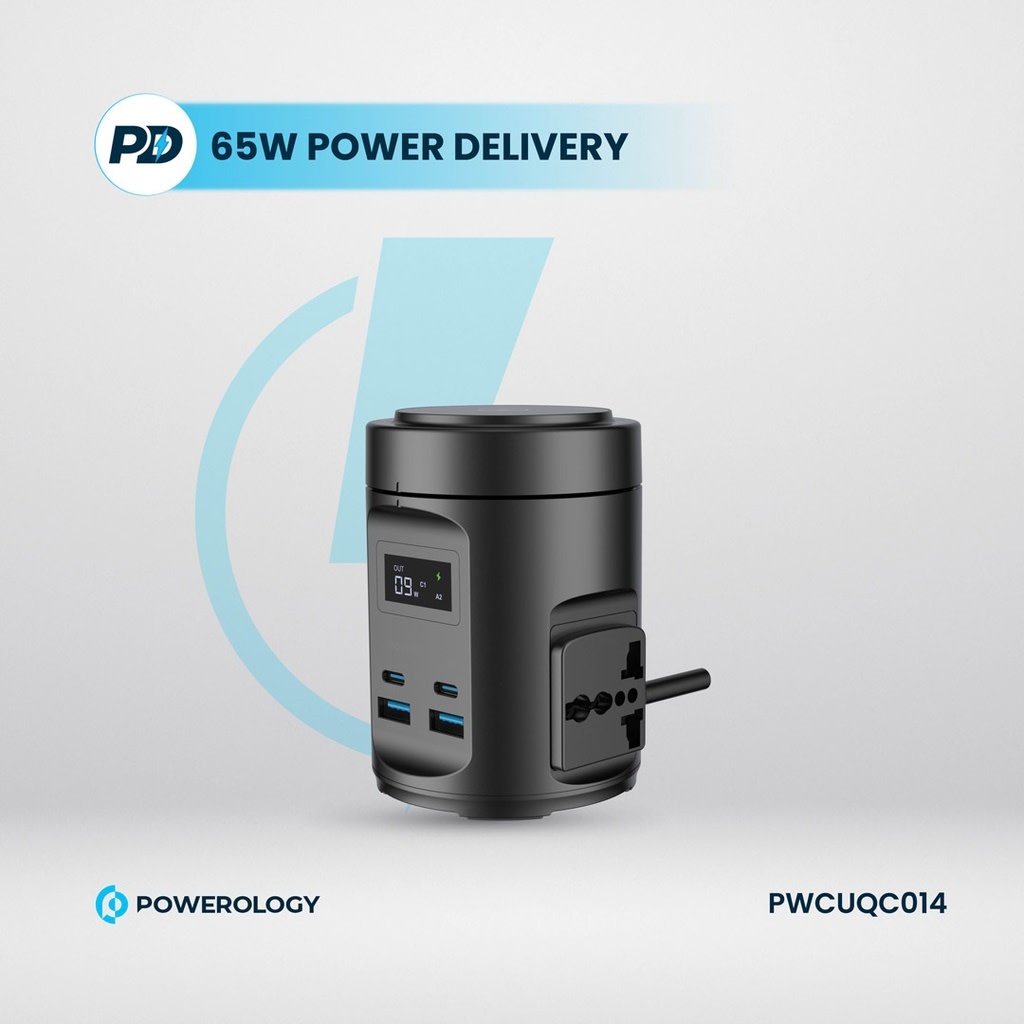 Powerology MagSafe Power Hub USB-C POWER DELIVERY AND USB-A QC 3.0 - Black