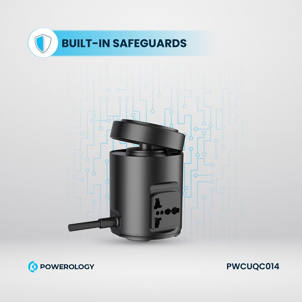 Powerology MagSafe Power Hub USB-C POWER DELIVERY AND USB-A QC 3.0 - Black