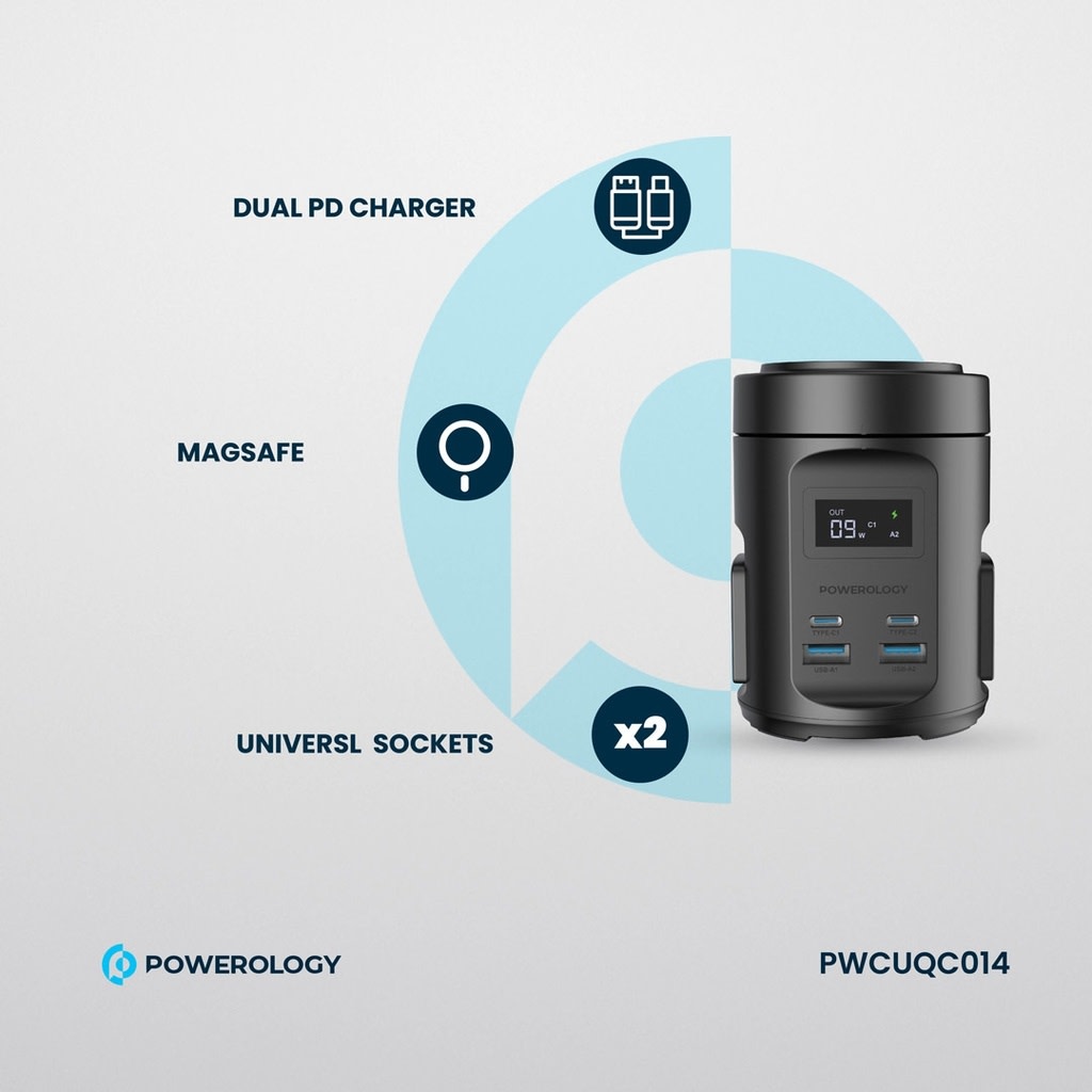 Powerology MagSafe Power Hub USB-C POWER DELIVERY AND USB-A QC 3.0 - Black