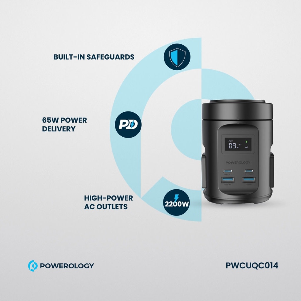 Powerology MagSafe Power Hub USB-C POWER DELIVERY AND USB-A QC 3.0 - Black