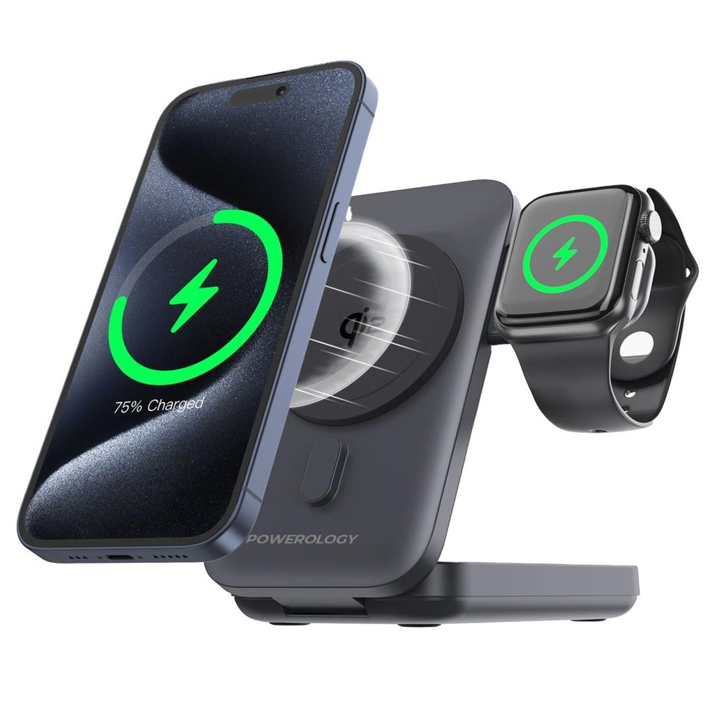 Powerology 10000mAh Qi2 - 15W iPhone 15 Magsafe Powerbank Watch Charger