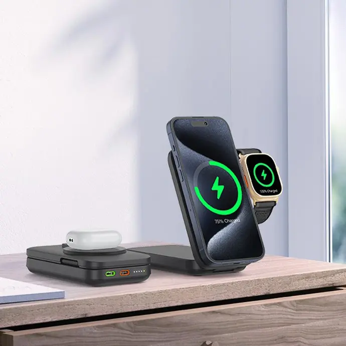 Powerology 10000mAh Qi2 - 15W iPhone 15 Magsafe Powerbank Watch Charger