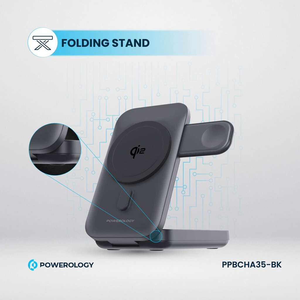 Powerology 10000mAh Qi2 - 15W iPhone 15 Magsafe Powerbank Watch Charger