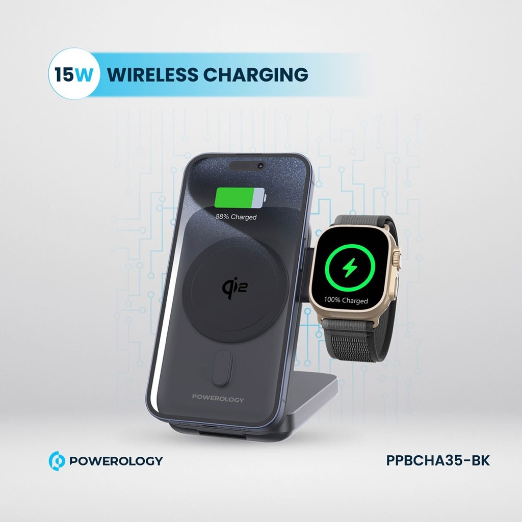 Powerology 10000mAh Qi2 - 15W iPhone 15 Magsafe Powerbank Watch Charger