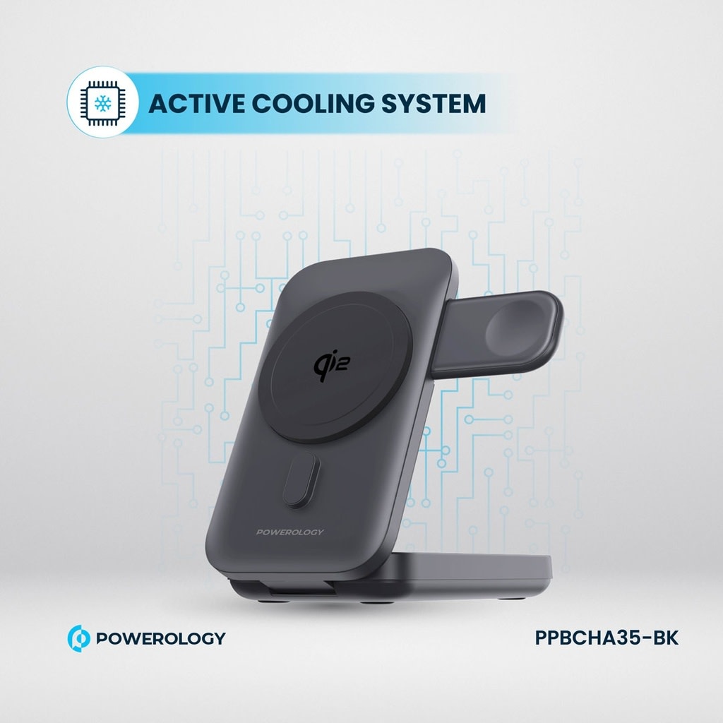 Powerology 10000mAh Qi2 - 15W iPhone 15 Magsafe Powerbank Watch Charger