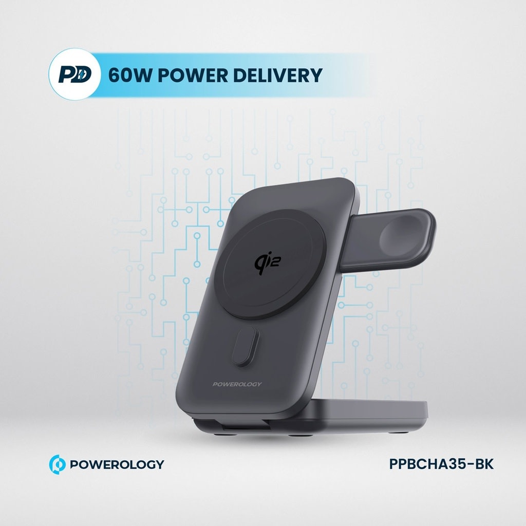 Powerology 10000mAh Qi2 - 15W iPhone 15 Magsafe Powerbank Watch Charger