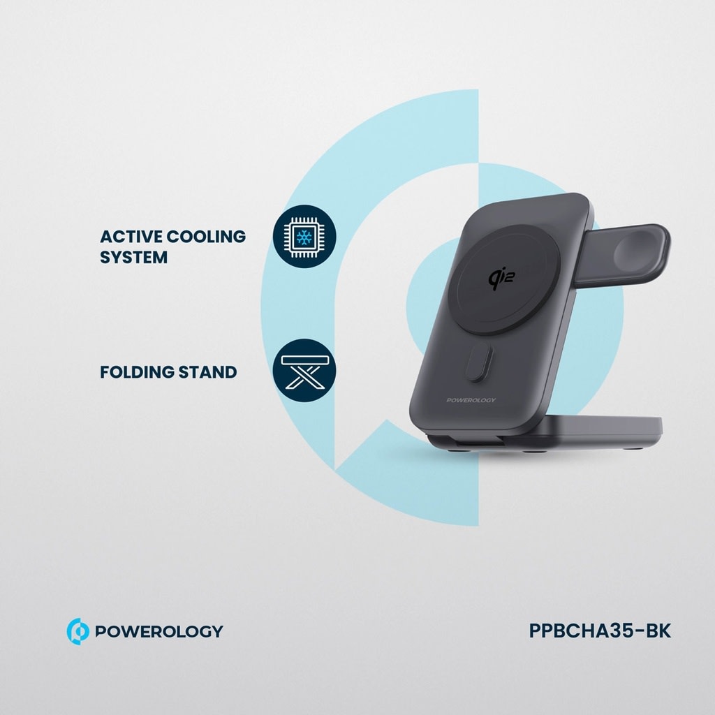 Powerology 10000mAh Qi2 - 15W iPhone 15 Magsafe Powerbank Watch Charger