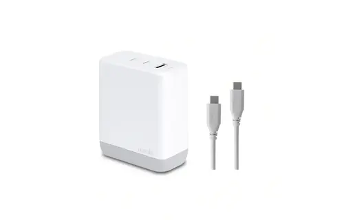 Moshi Rewind 3-Port USB-A and USB-C PD GaN Charger 100W with folding UK Plug - White