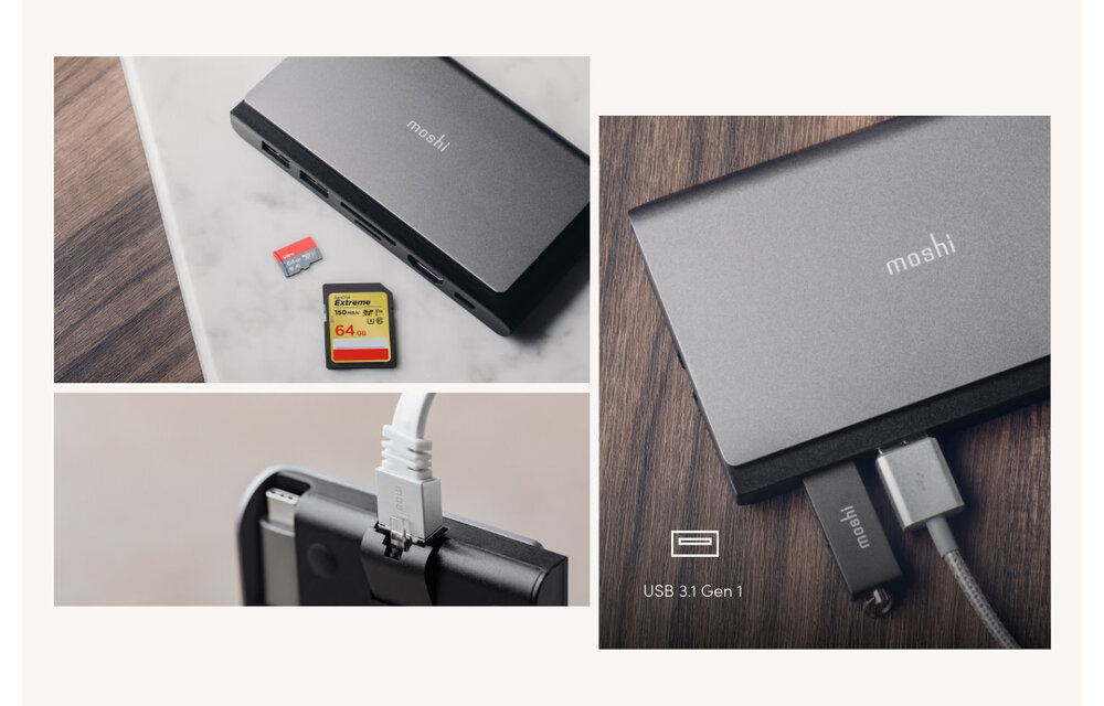 Moshi Symbus Mini 7-in-1 portable USB-C hub with Gigabit Ethernet port - Titanium Gray