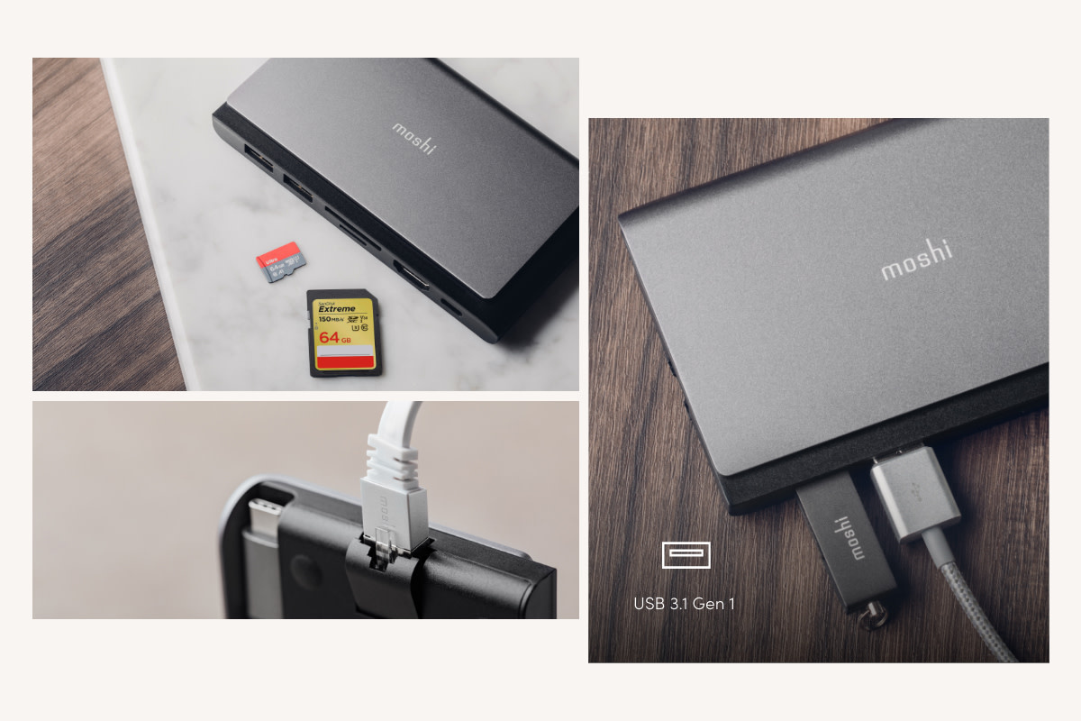 Moshi Symbus Mini 7-in-1 portable USB-C hub with Gigabit Ethernet port - Titanium Gray