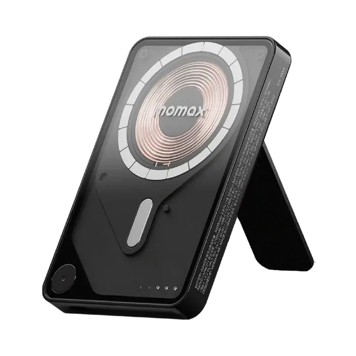 Momax 1-Power X Pro Magnetic Wireless Power Bank with Stand And Built-In USB-C Cable 5000mAh  - Black