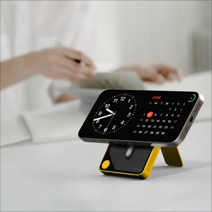 Momax 1-Power X Pro Magnetic Wireless Power Bank with Stand And Built-In USB-C Cable 5000mAh  - Black